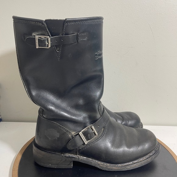 Harley Davidson Motorcycle Engineer Black Leather Biker Boots Mens Size 10.5 - Picture 1 of 12